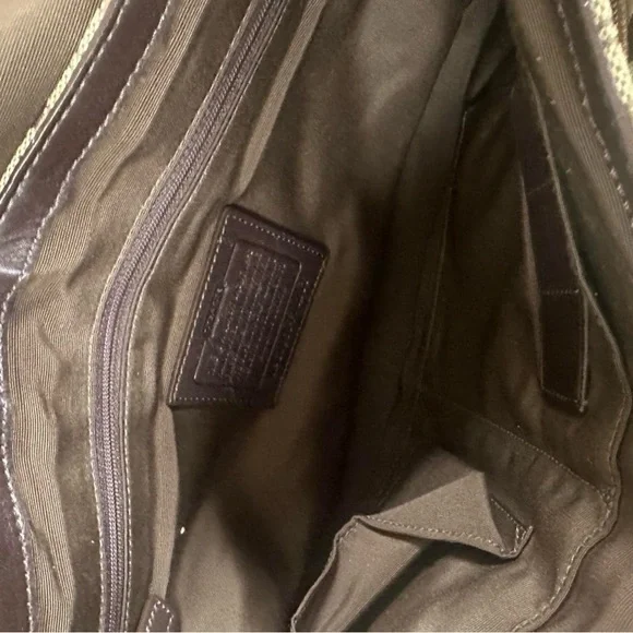 Coach Brown Signature Canvas Messenger Bag with Tan Leather Trim - Picture 5 of 6